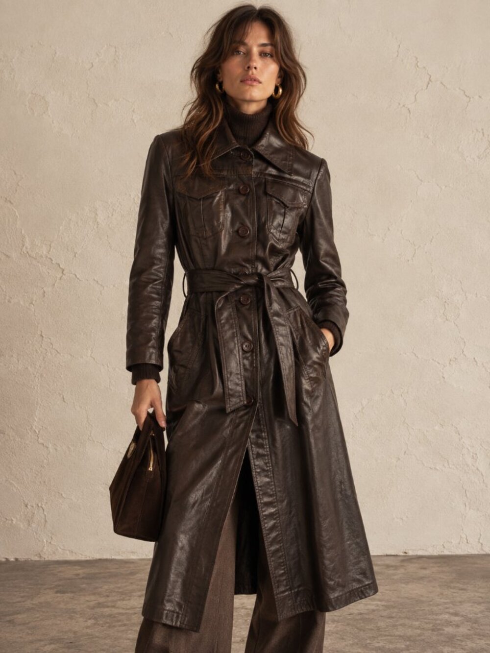 Vintage 70s leather trench coat. Xs 1970s real leather jacket.